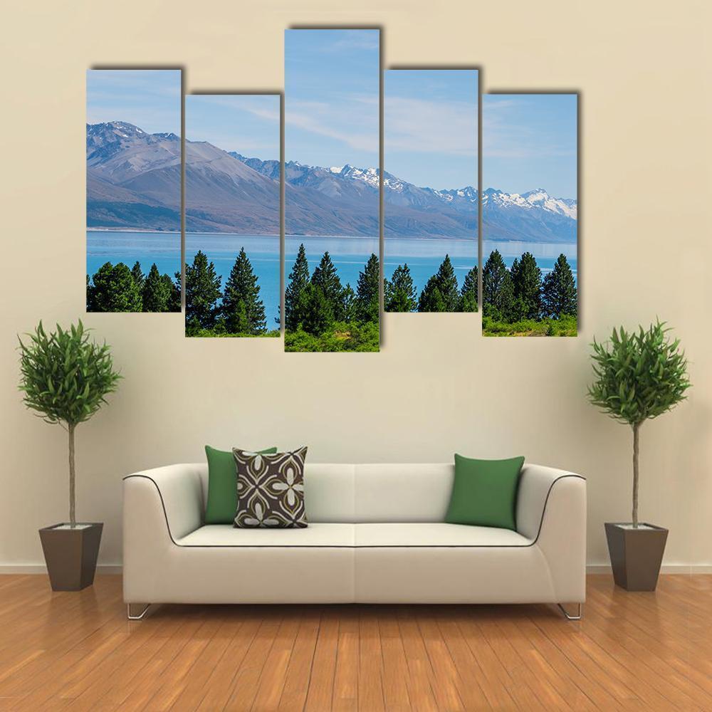 Mt Cook In Summer Beside The Lake Canvas Wall Art-5 Pop-Gallery Wrap-47" x 32"-Tiaracle