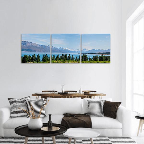 Mt Cook &amp; Lake In Summer Panoramic Canvas Wall Art-3 Piece-25" x 08"-Tiaracle