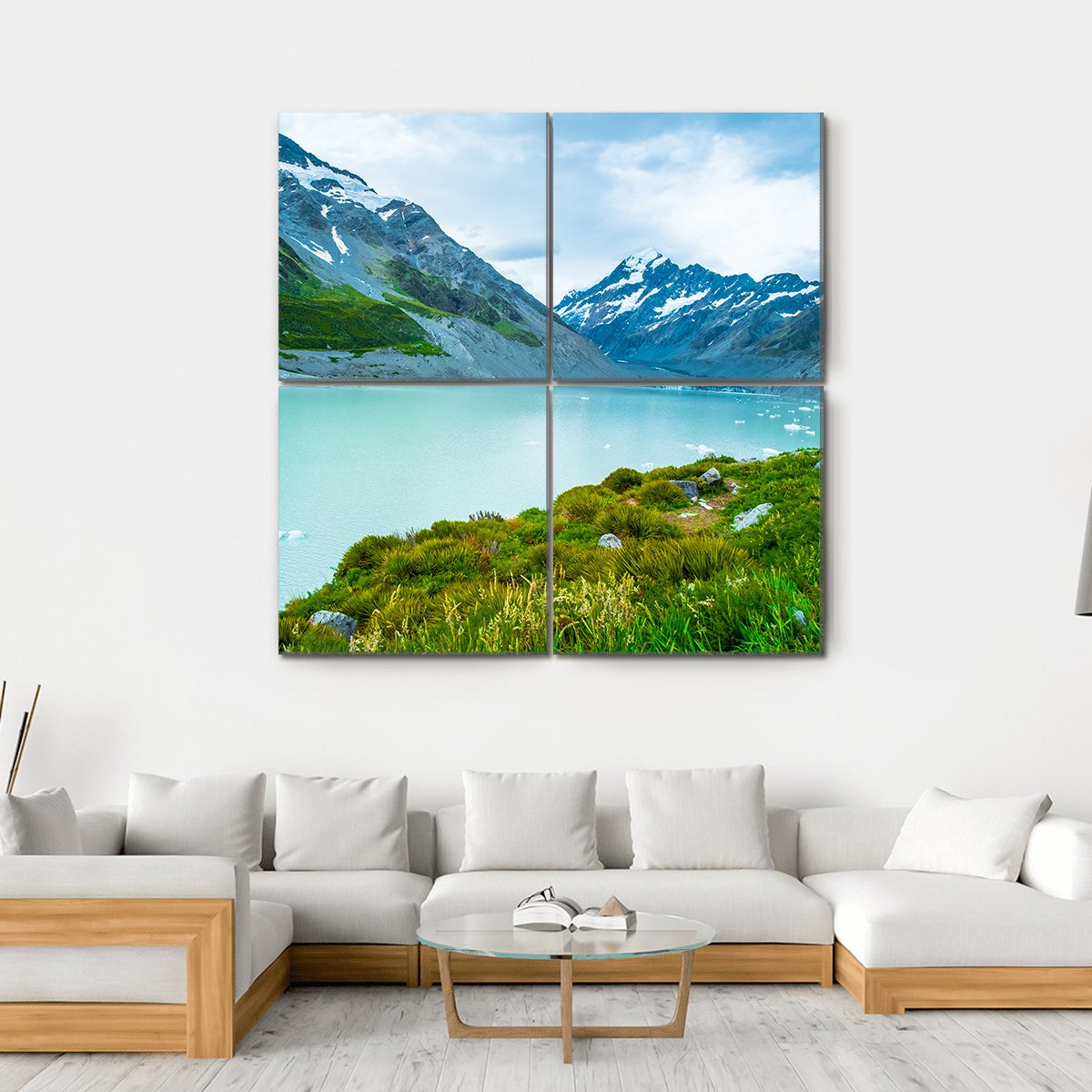 Mt Cook & Lake Canvas Wall Art-4 Square-Gallery Wrap-17" x 17"-Tiaracle