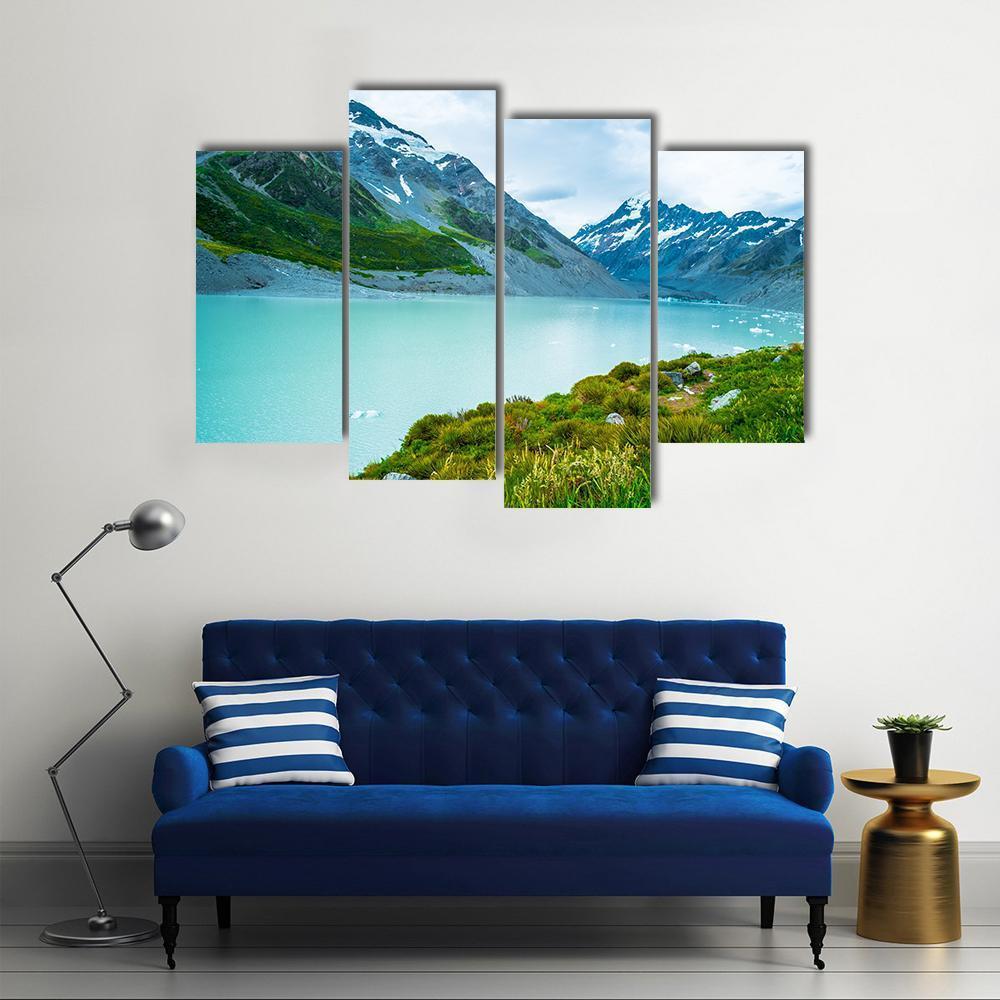 Mt Cook &amp; Lake Canvas Wall Art-4 Pop-Gallery Wrap-50" x 32"-Tiaracle