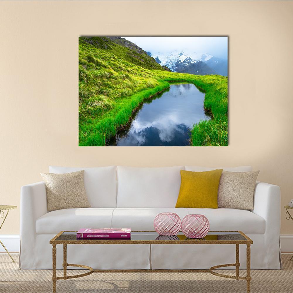 Mt Cook Reflection On Pond Canvas Wall Art-5 Horizontal-Gallery Wrap-22" x 12"-Tiaracle