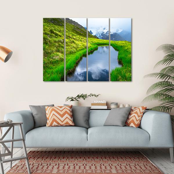 Mt Cook Reflection On Pond Canvas Wall Art-4 Horizontal-Gallery Wrap-34" x 24"-Tiaracle