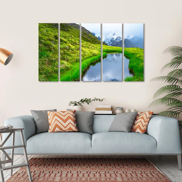Mt Cook Reflection On Pond Canvas Wall Art-5 Horizontal-Gallery Wrap-22" x 12"-Tiaracle