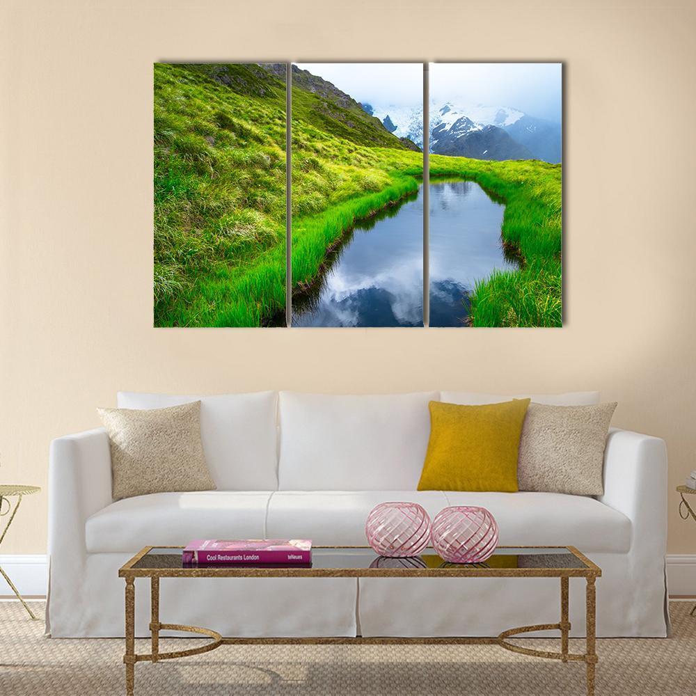 Mt Cook Reflection On Pond Canvas Wall Art-4 Pop-Gallery Wrap-50" x 32"-Tiaracle