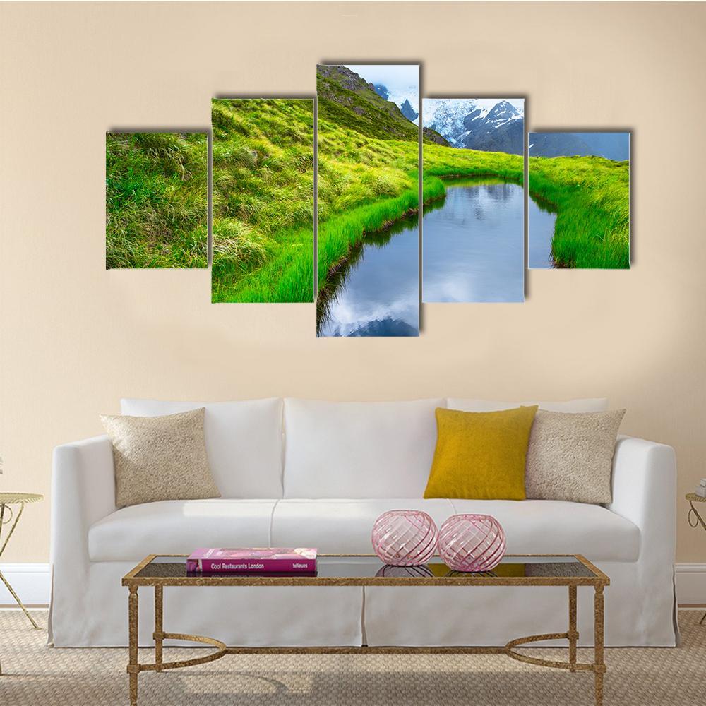 Mt Cook Reflection On Pond Canvas Wall Art-5 Star-Gallery Wrap-62" x 32"-Tiaracle