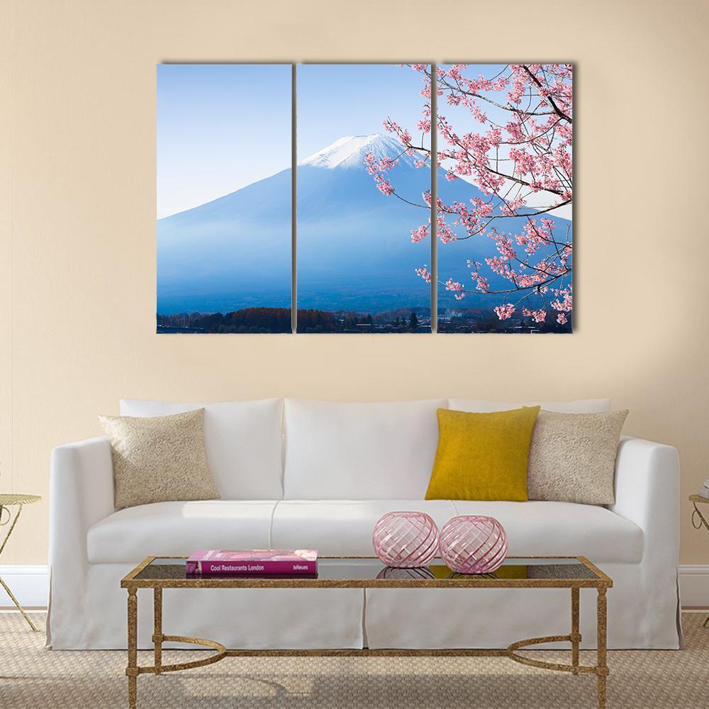 Mt Fuji &amp; Cherry Blossom Canvas Wall Art-3 Horizontal-Gallery Wrap-37" x 24"-Tiaracle