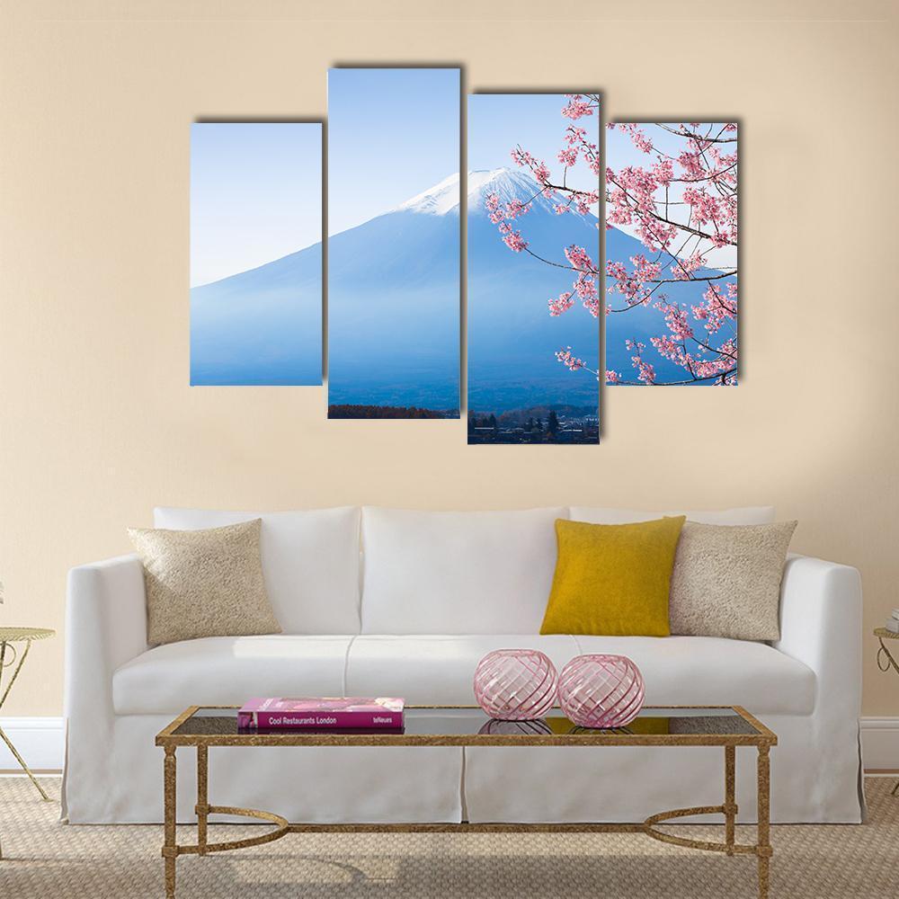 Mt Fuji &amp; Cherry Blossom Canvas Wall Art-4 Pop-Gallery Wrap-50" x 32"-Tiaracle
