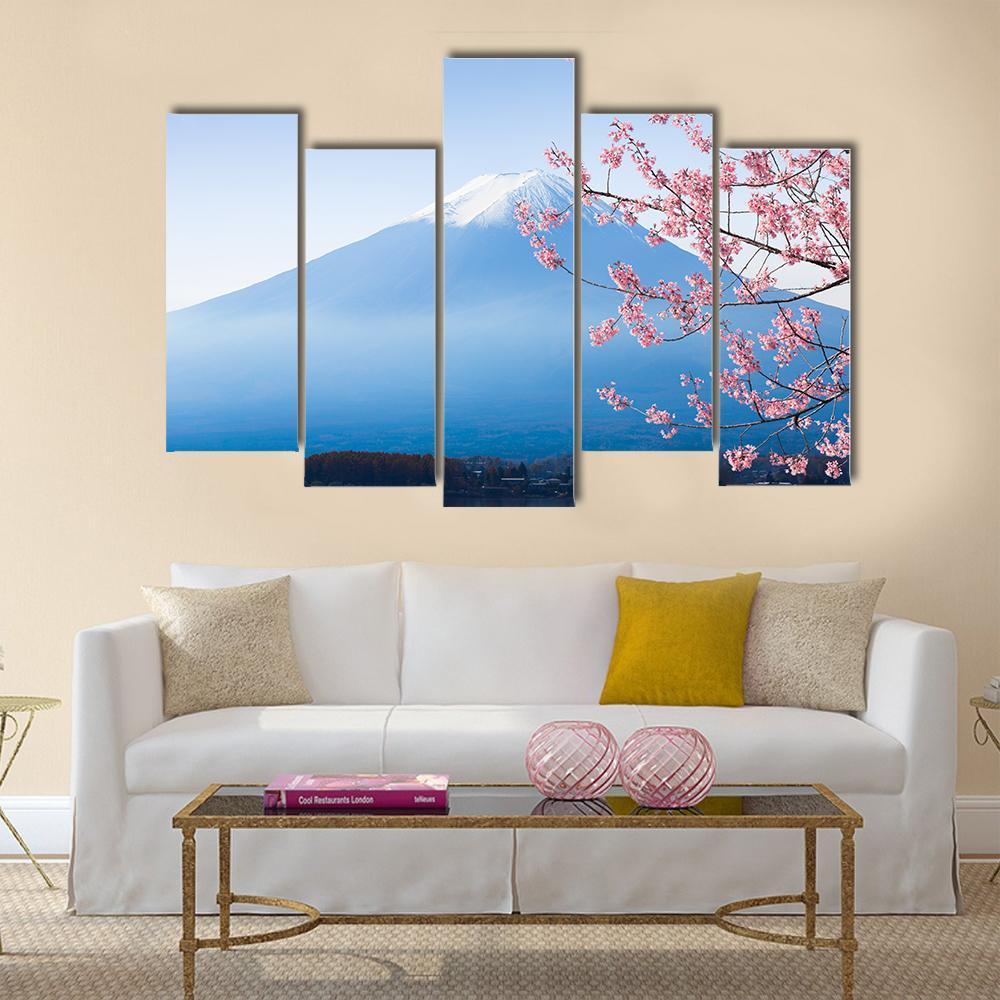 Mt Fuji &amp; Cherry Blossom Canvas Wall Art-5 Pop-Gallery Wrap-47" x 32"-Tiaracle