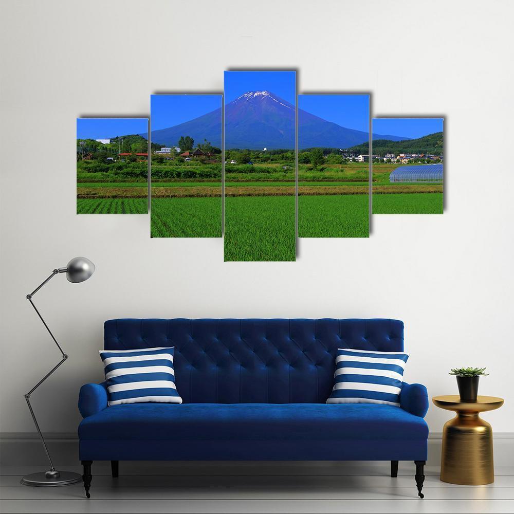 Mt Fuji From Fields Canvas Wall Art-5 Star-Gallery Wrap-62" x 32"-Tiaracle