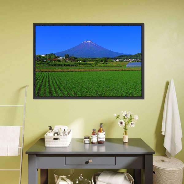 Mt Fuji From Fields Canvas Wall Art-1 Piece-Floating Frame-24" x 16"-Tiaracle