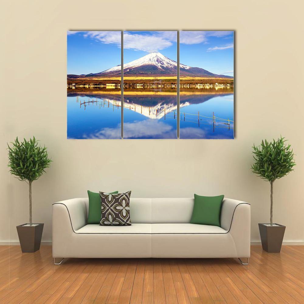 Mt Fuji With Lake Yamanaka Canvas Wall Art-3 Horizontal-Gallery Wrap-37" x 24"-Tiaracle