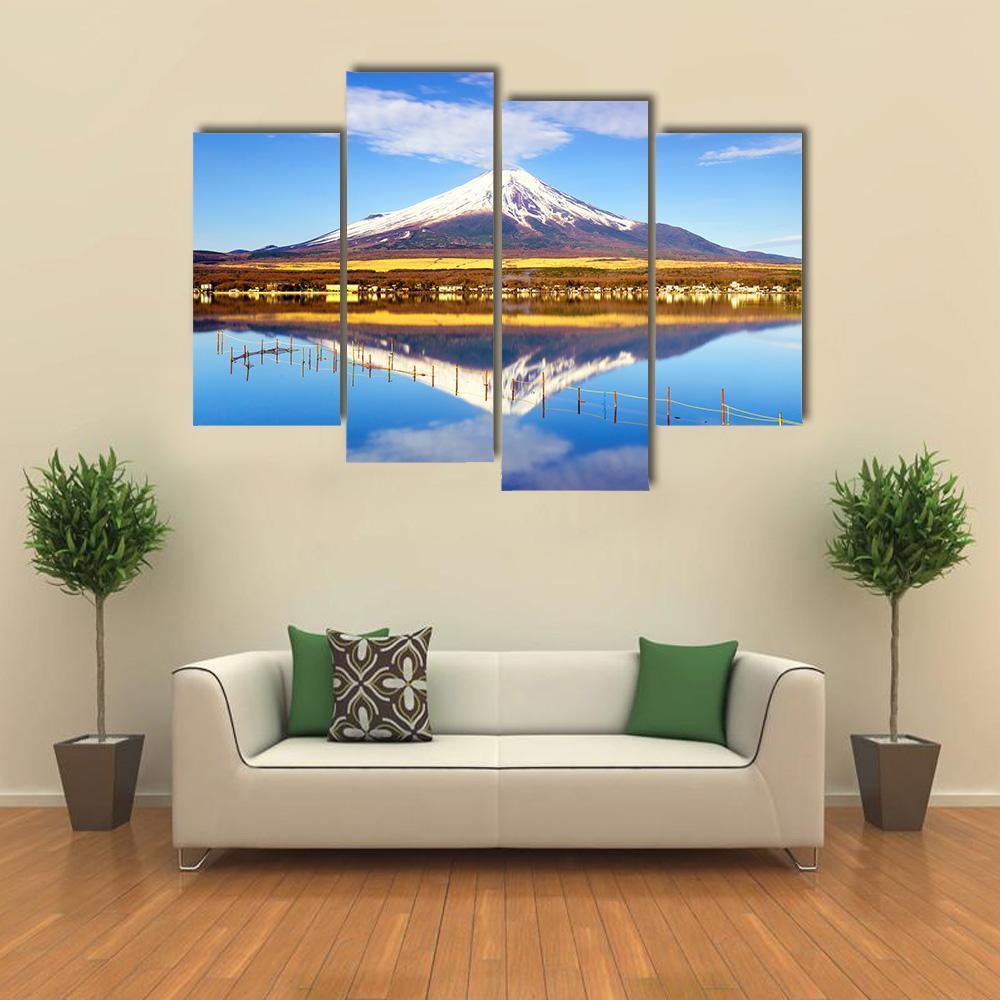Mt Fuji With Lake Yamanaka Canvas Wall Art-4 Pop-Gallery Wrap-50" x 32"-Tiaracle