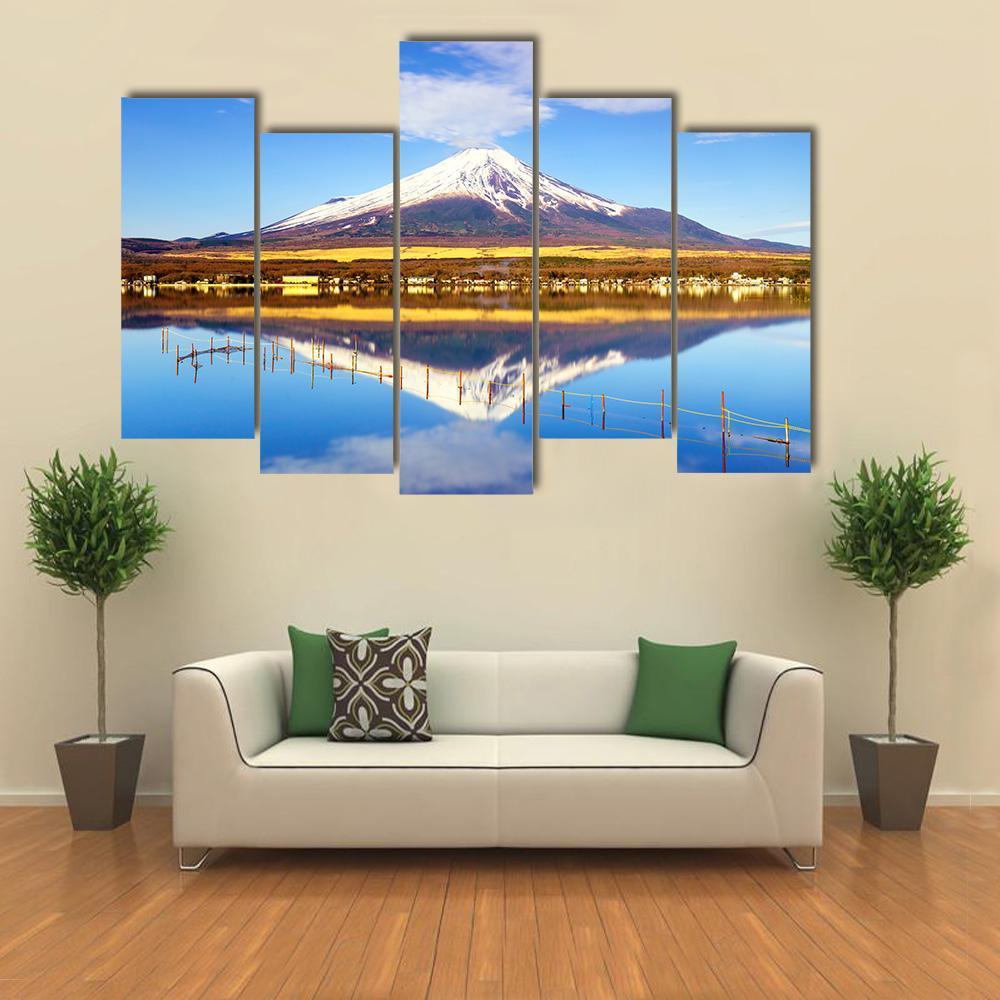 Mt Fuji With Lake Yamanaka Canvas Wall Art-5 Pop-Gallery Wrap-47" x 32"-Tiaracle