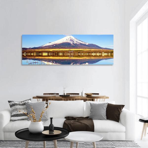 Mt Fuji With Lake Yamanaka Panoramic Canvas Wall Art-3 Piece-25" x 08"-Tiaracle