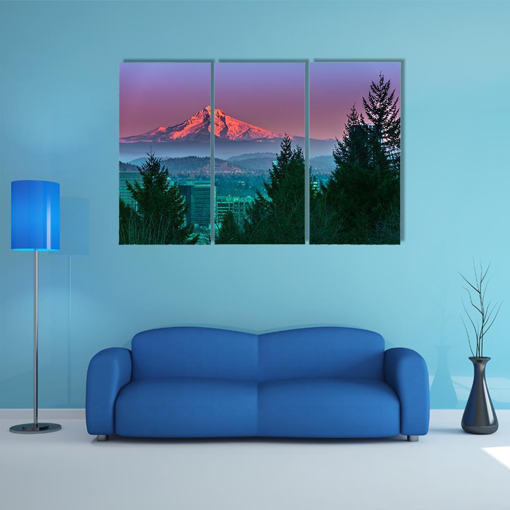 Mt Hood At Sunset Canvas Wall Art-4 Pop-Gallery Wrap-50" x 32"-Tiaracle