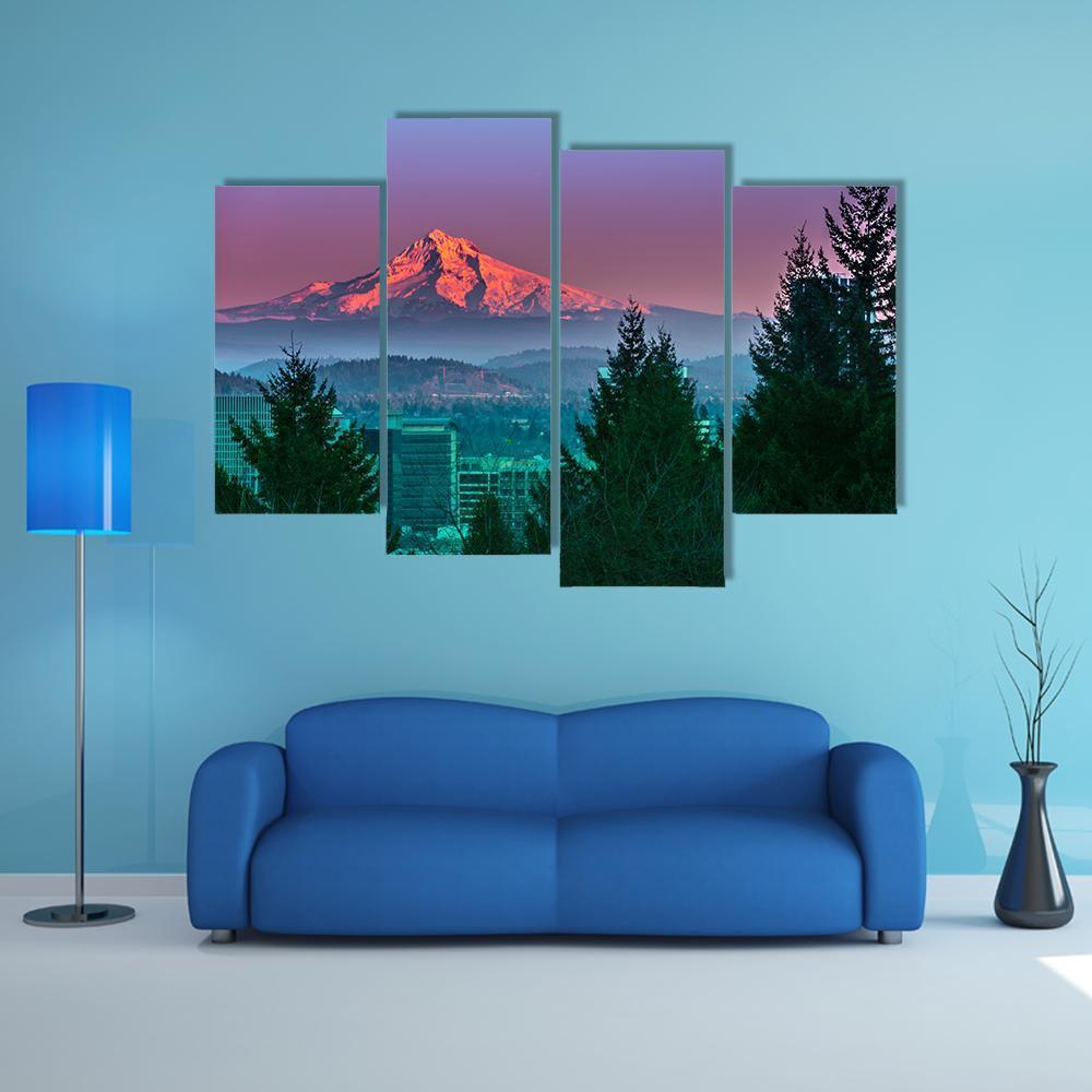 Mt Hood At Sunset Canvas Wall Art-4 Pop-Gallery Wrap-50" x 32"-Tiaracle