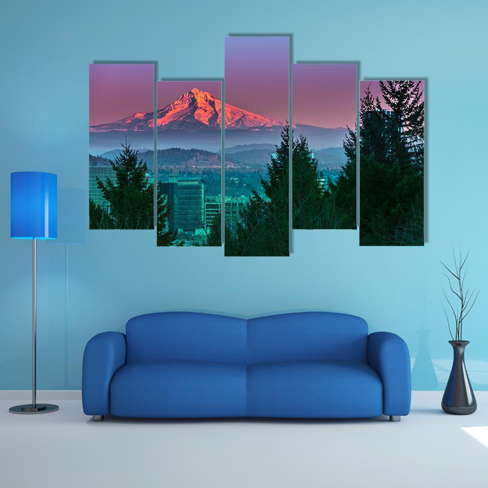 Mt Hood At Sunset Canvas Wall Art-5 Pop-Gallery Wrap-47" x 32"-Tiaracle
