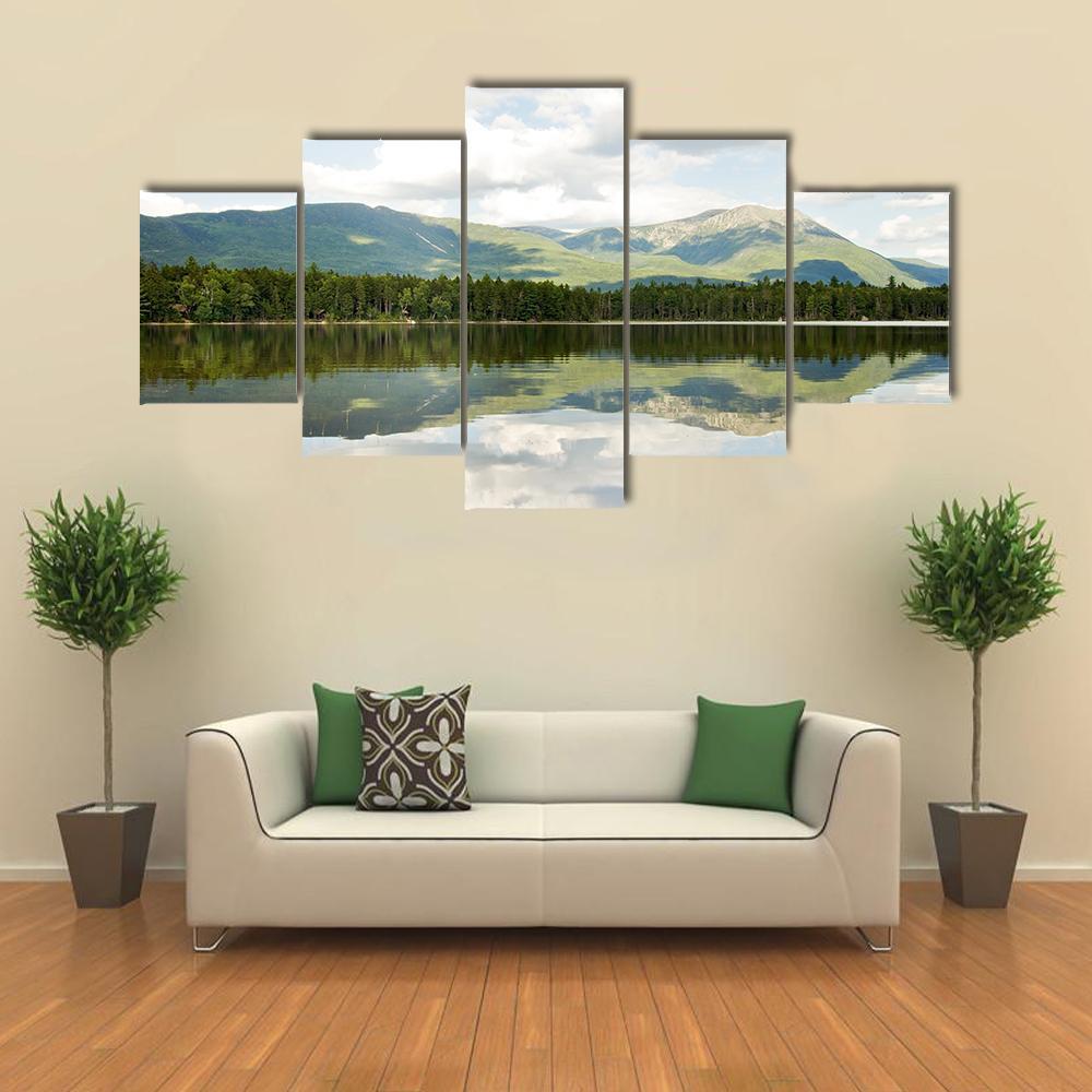 Mt Katahdin From Lake Canvas Wall Art-5 Star-Gallery Wrap-62" x 32"-Tiaracle