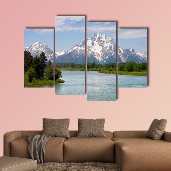 Mt Moran From Lake Canvas Wall Art-4 Pop-Gallery Wrap-50" x 32"-Tiaracle