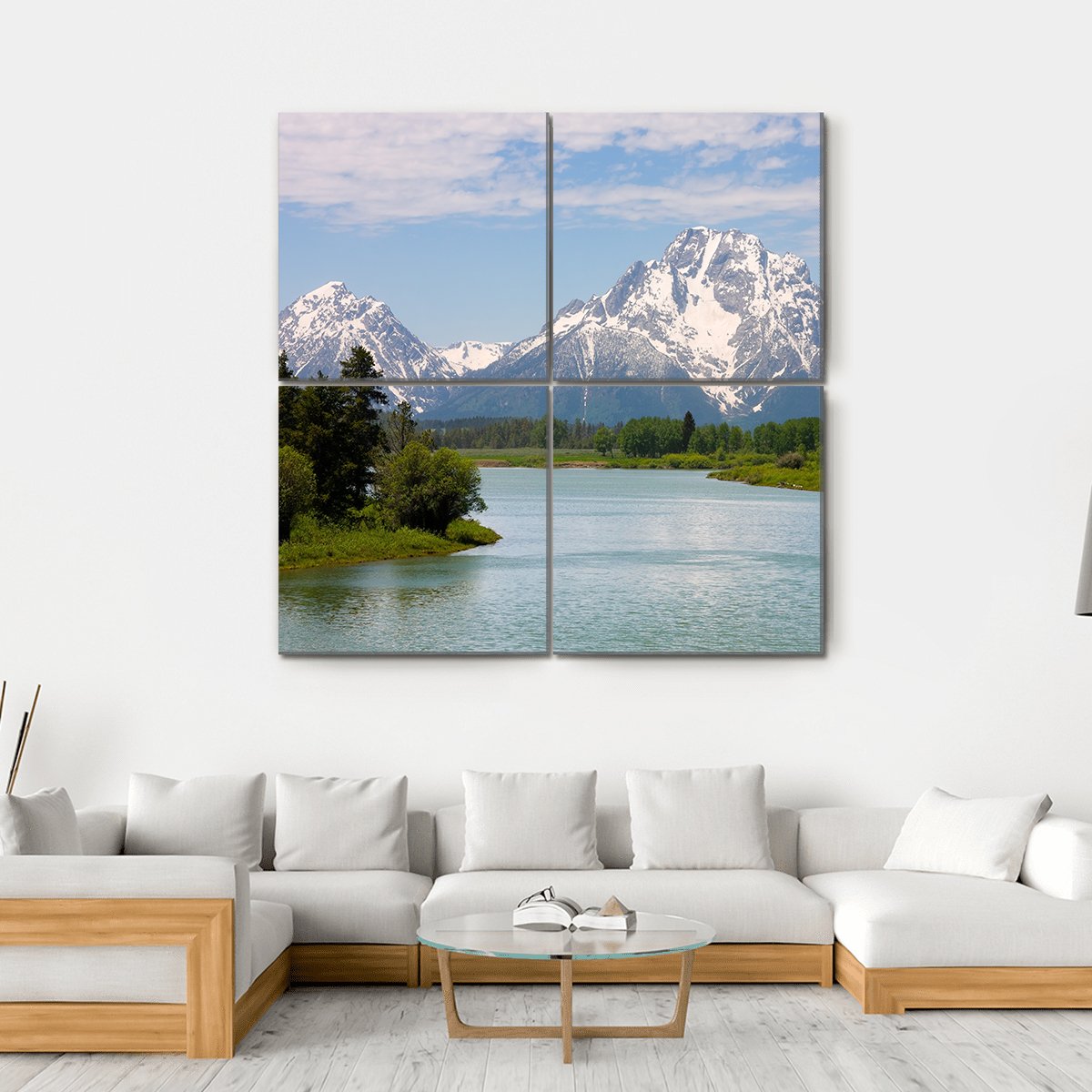 Mt Moran From Lake Canvas Wall Art-4 Square-Gallery Wrap-17" x 17"-Tiaracle