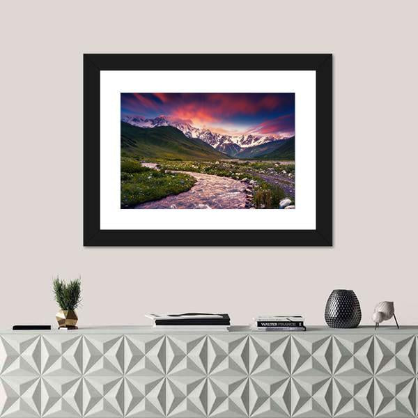 Mt Shkhara Georgia Canvas Wall Art-1 Piece-Framed Print-20" x 16"-Tiaracle