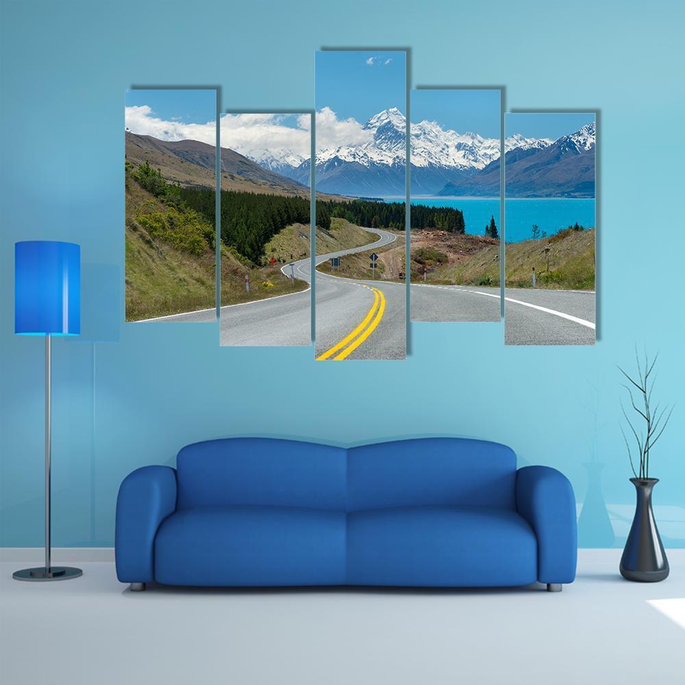Mt Cook In New Zealand Canvas Wall Art-5 Pop-Gallery Wrap-47" x 32"-Tiaracle