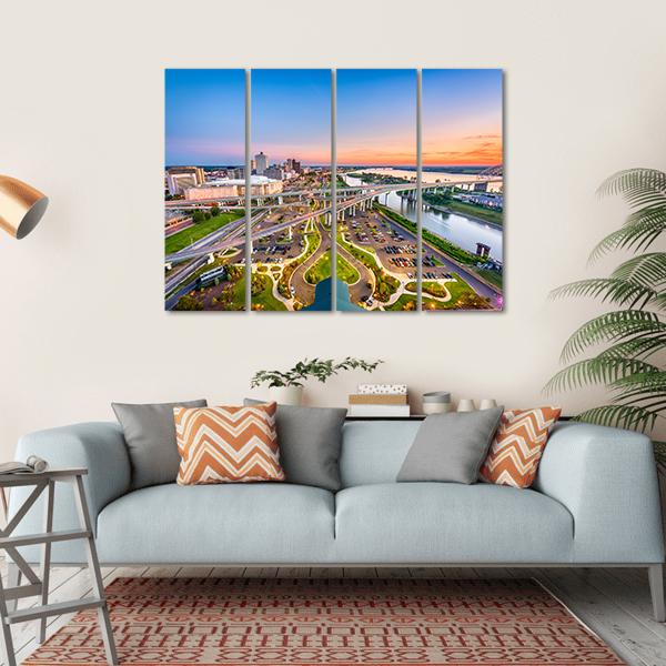 Mud Island Aerial View Canvas Wall Art-4 Horizontal-Gallery Wrap-34" x 24"-Tiaracle