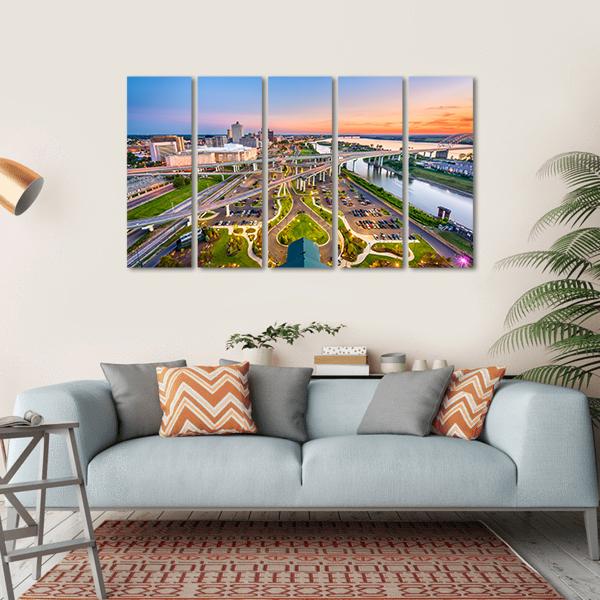 Mud Island Aerial View Canvas Wall Art-5 Horizontal-Gallery Wrap-22" x 12"-Tiaracle