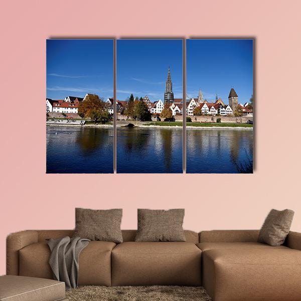 Muenster Tower &amp; River Danube Canvas Wall Art-3 Horizontal-Gallery Wrap-25" x 16"-Tiaracle