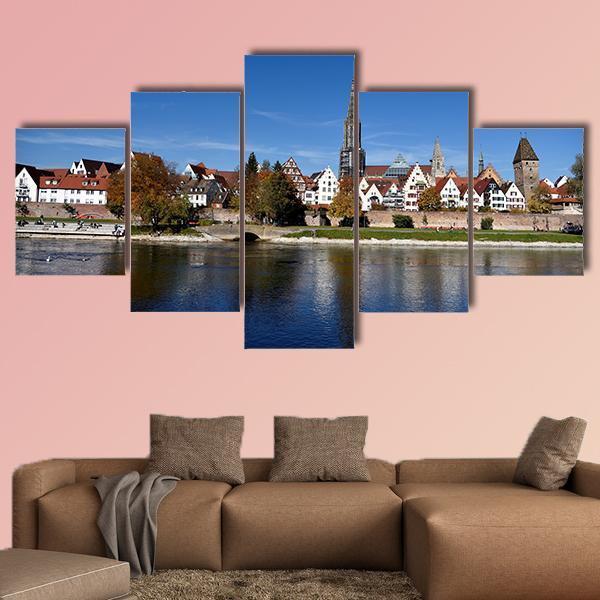 Muenster Tower & River Danube Canvas Wall Art-5 Star-Gallery Wrap-62" x 32"-Tiaracle