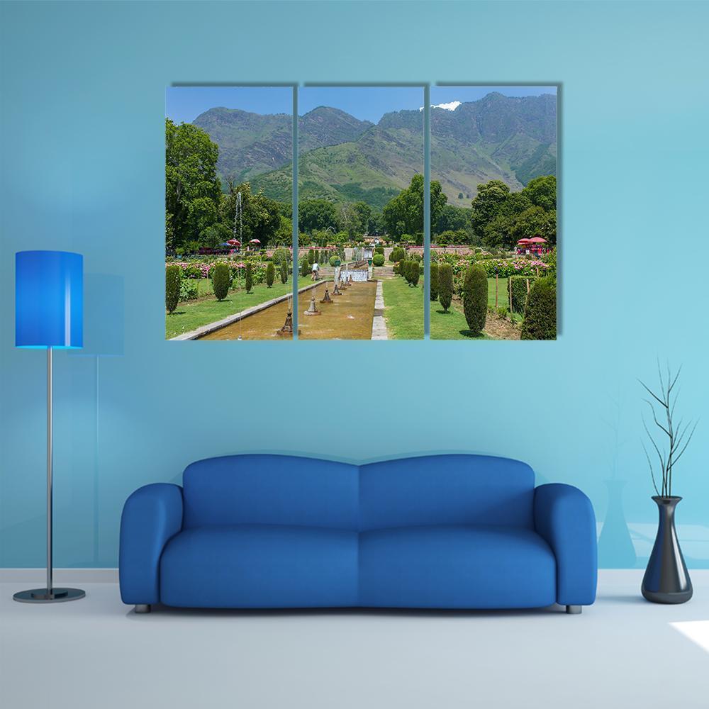 Mughal Garden In Srinagar Canvas Wall Art-3 Horizontal-Gallery Wrap-37" x 24"-Tiaracle