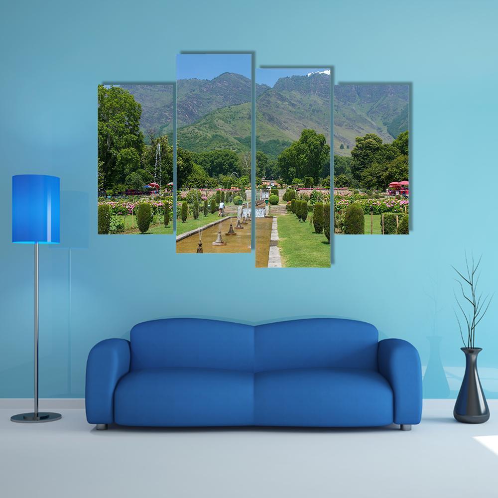Mughal Garden In Srinagar Canvas Wall Art-4 Pop-Gallery Wrap-50" x 32"-Tiaracle