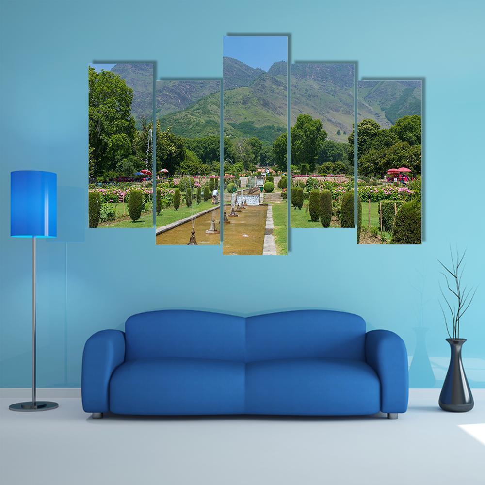 Mughal Garden In Srinagar Canvas Wall Art-5 Pop-Gallery Wrap-47" x 32"-Tiaracle