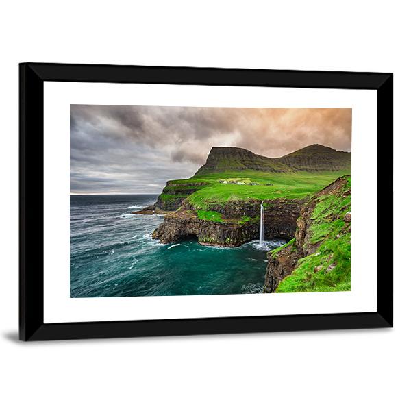 Mulafossur Waterfall Canvas Wall Art-3 Horizontal-Gallery Wrap-25" x 16"-Tiaracle
