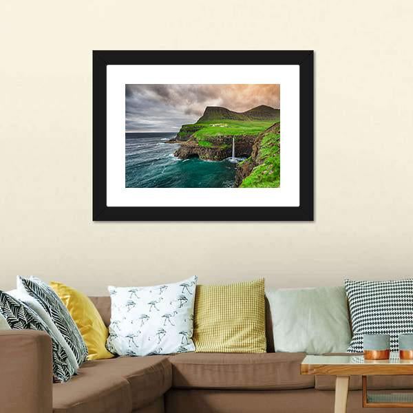 Mulafossur Waterfall Canvas Wall Art-3 Horizontal-Gallery Wrap-25" x 16"-Tiaracle