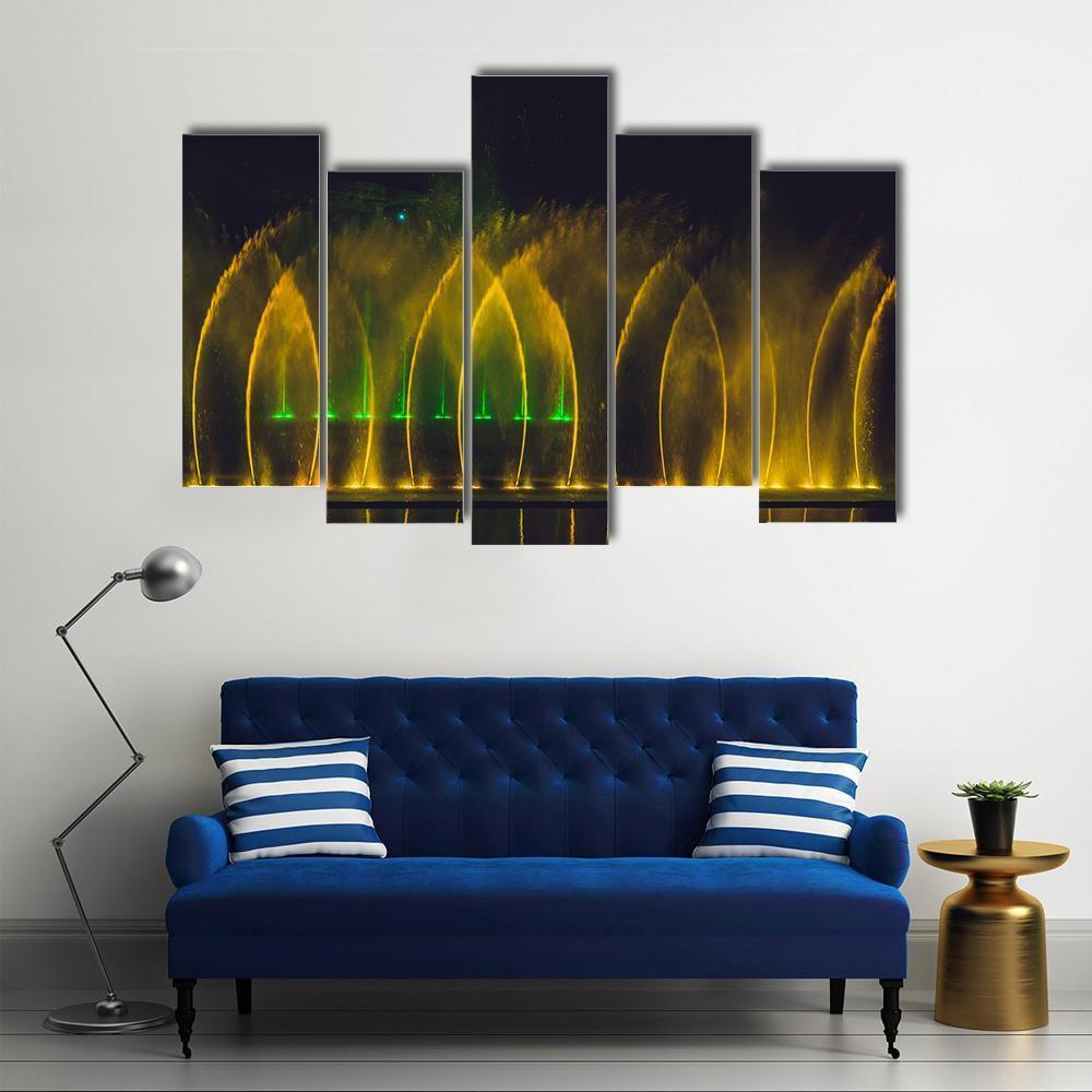 Yellow Dancing Fountains Canvas Wall Art-5 Pop-Gallery Wrap-47" x 32"-Tiaracle