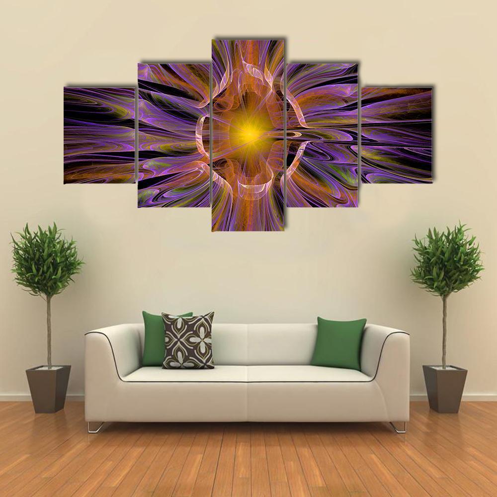 Multicolored Fractal Pattern Canvas Wall Art-5 Star-Gallery Wrap-62" x 32"-Tiaracle