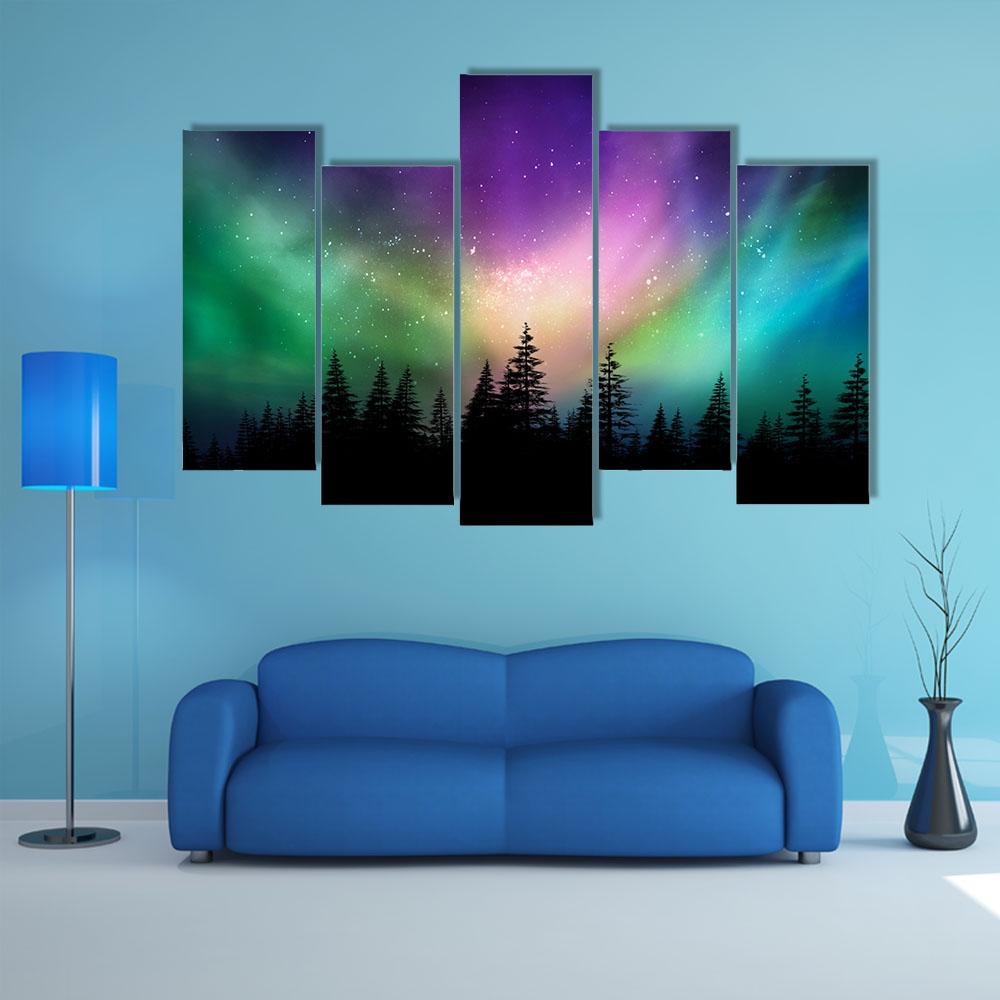 Multicolored Northern Lights Canvas Wall Art-5 Pop-Gallery Wrap-32" x 21"-Tiaracle