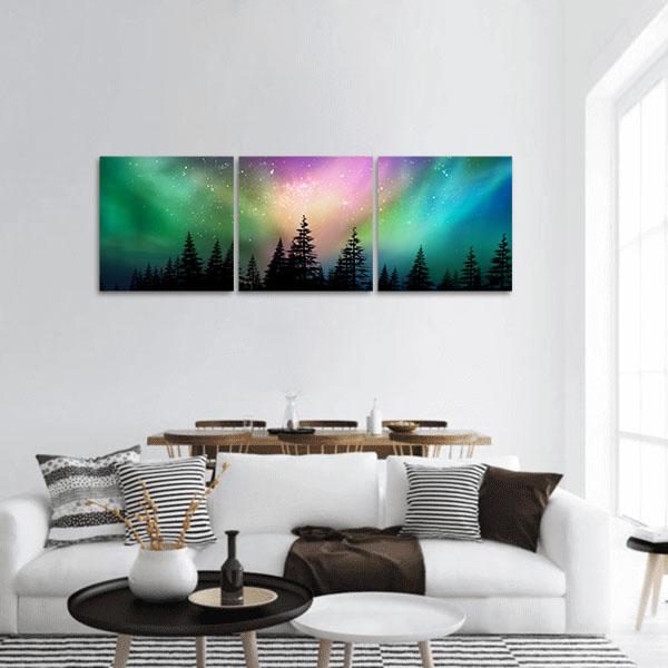 Multicolored Northern Lights Panoramic Canvas Wall Art-3 Piece-25" x 08"-Tiaracle