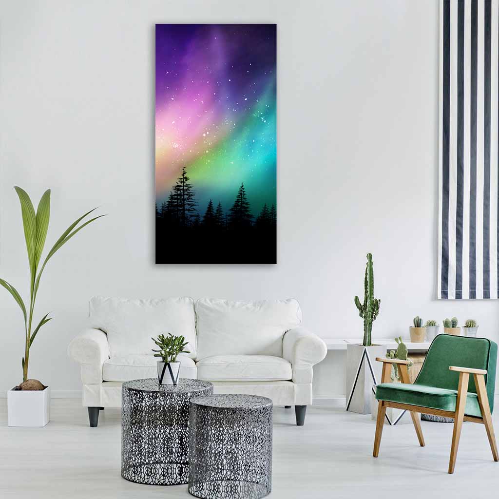 Multicolored Northern Lights Vertical Canvas Wall Art-1 Vertical-Gallery Wrap-12" x 24"-Tiaracle