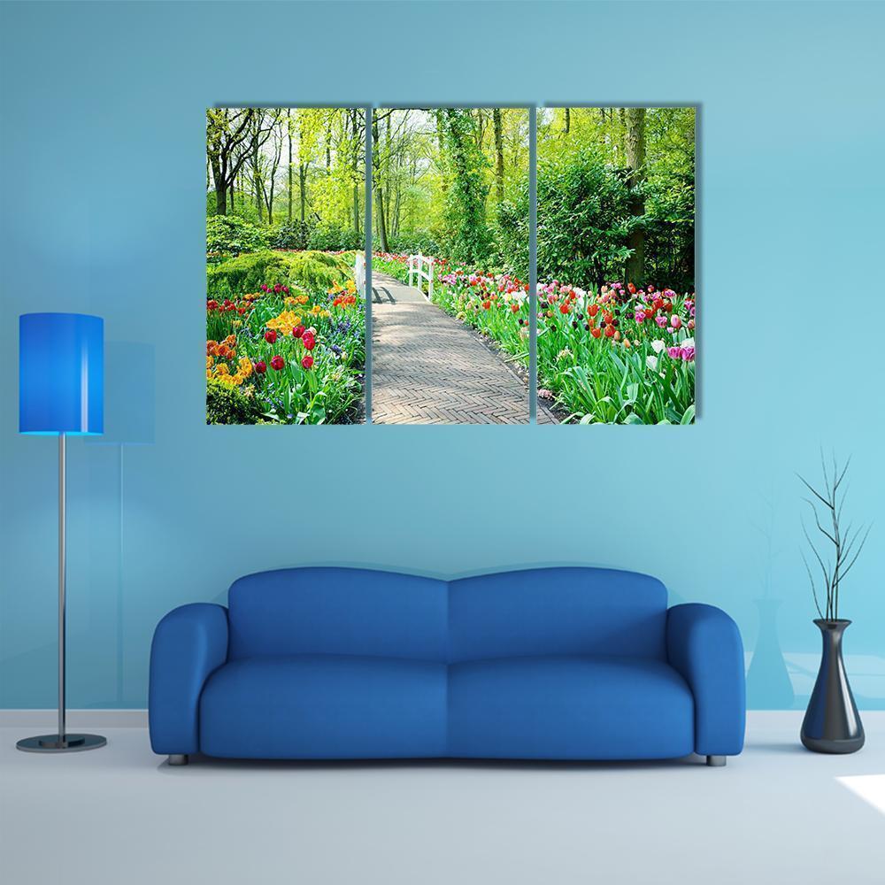 Multicolored Tulips In Keukenhof Gardens Canvas Wall Art-5 Pop-Gallery Wrap-47" x 32"-Tiaracle
