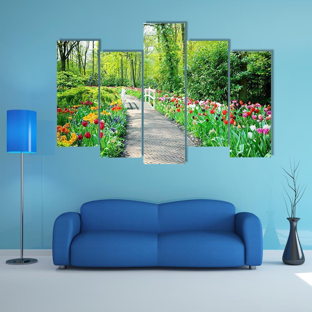 Multicolored Tulips In Keukenhof Gardens Canvas Wall Art-5 Pop-Gallery Wrap-47" x 32"-Tiaracle