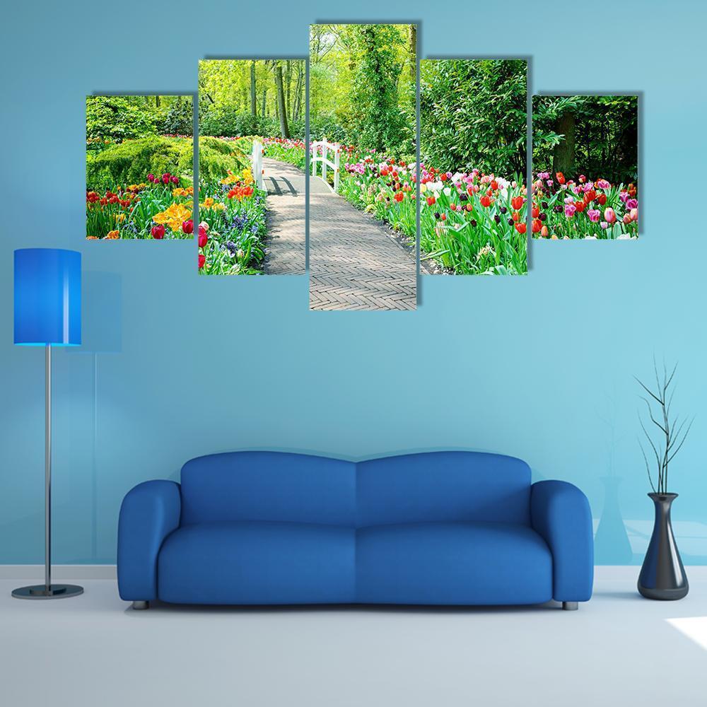 Multicolored Tulips In Keukenhof Gardens Canvas Wall Art-5 Star-Gallery Wrap-62" x 32"-Tiaracle