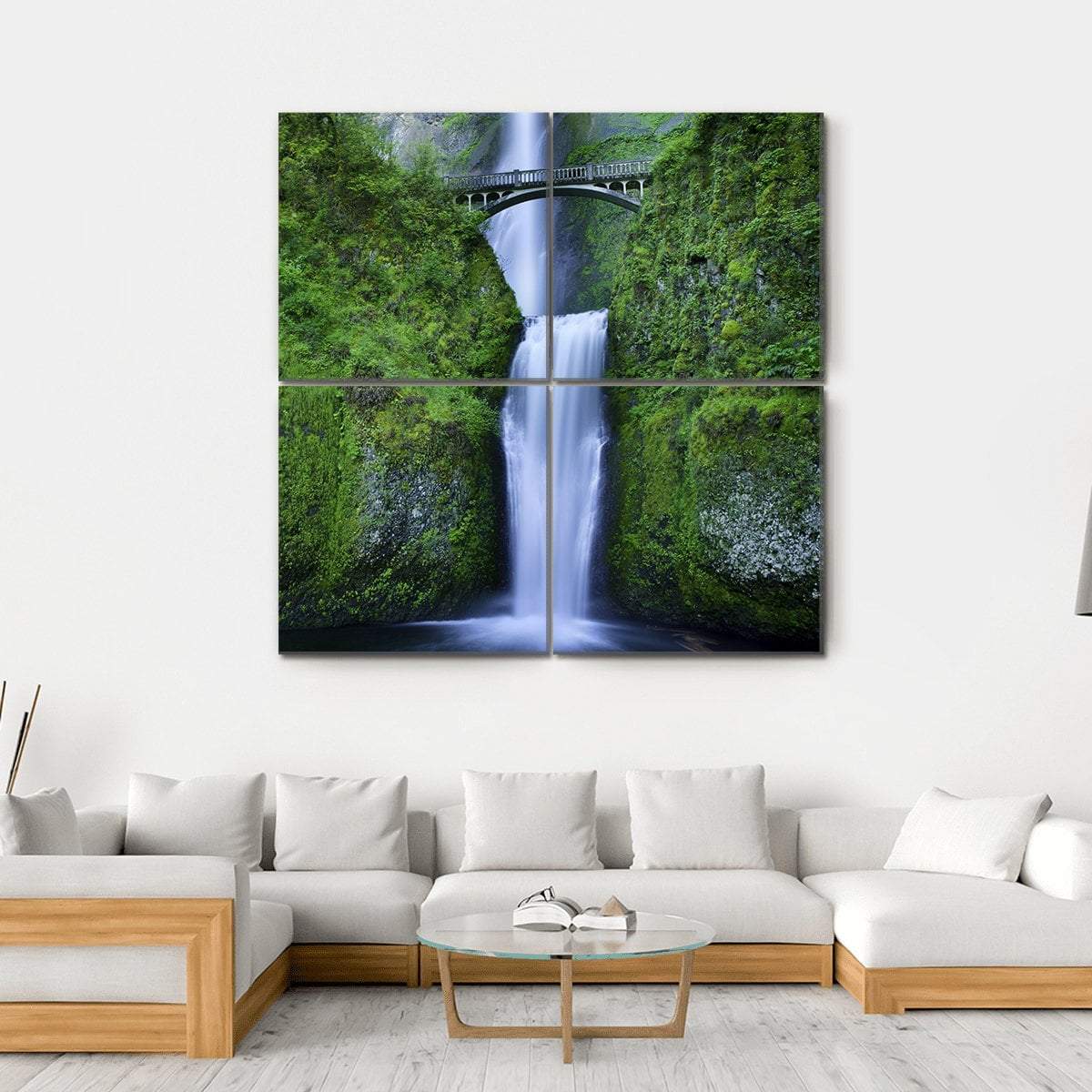 Multnomah Falls In Oregon Canvas Wall Art-4 Square-Gallery Wrap-17" x 17"-Tiaracle