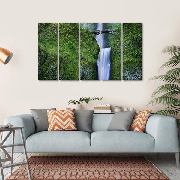 Multnomah Falls In Oregon Canvas Wall Art-5 Horizontal-Gallery Wrap-22" x 12"-Tiaracle