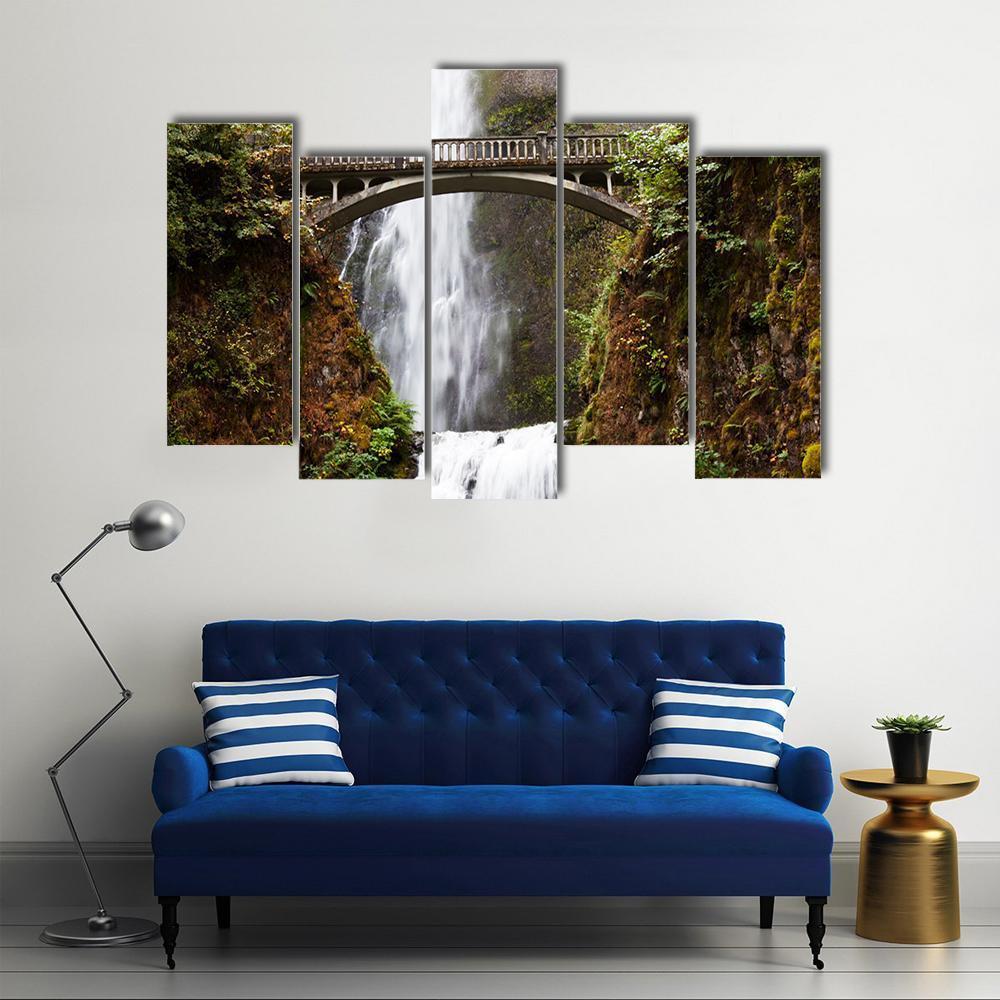 Multnomah Falls Oregon Canvas Wall Art-5 Pop-Gallery Wrap-47" x 32"-Tiaracle