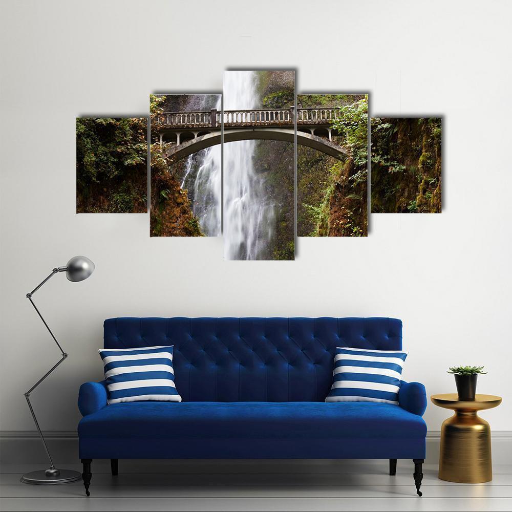 Multnomah Falls Oregon Canvas Wall Art-5 Star-Gallery Wrap-62" x 32"-Tiaracle