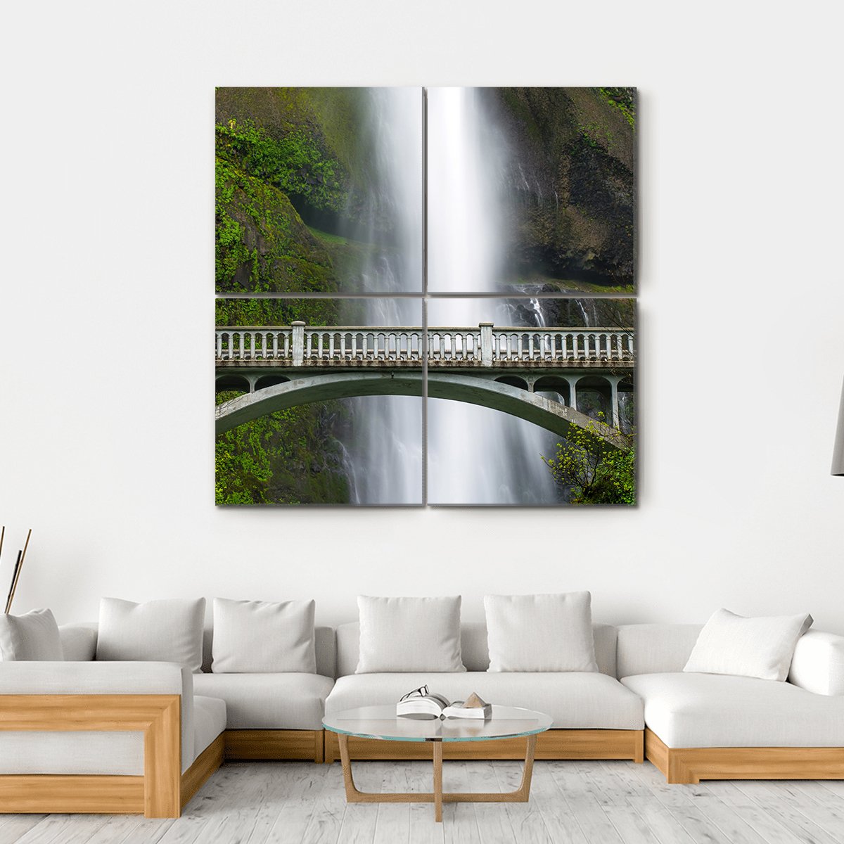 Multnomah Falls Oregon Canvas Wall Art-4 Square-Gallery Wrap-17" x 17"-Tiaracle