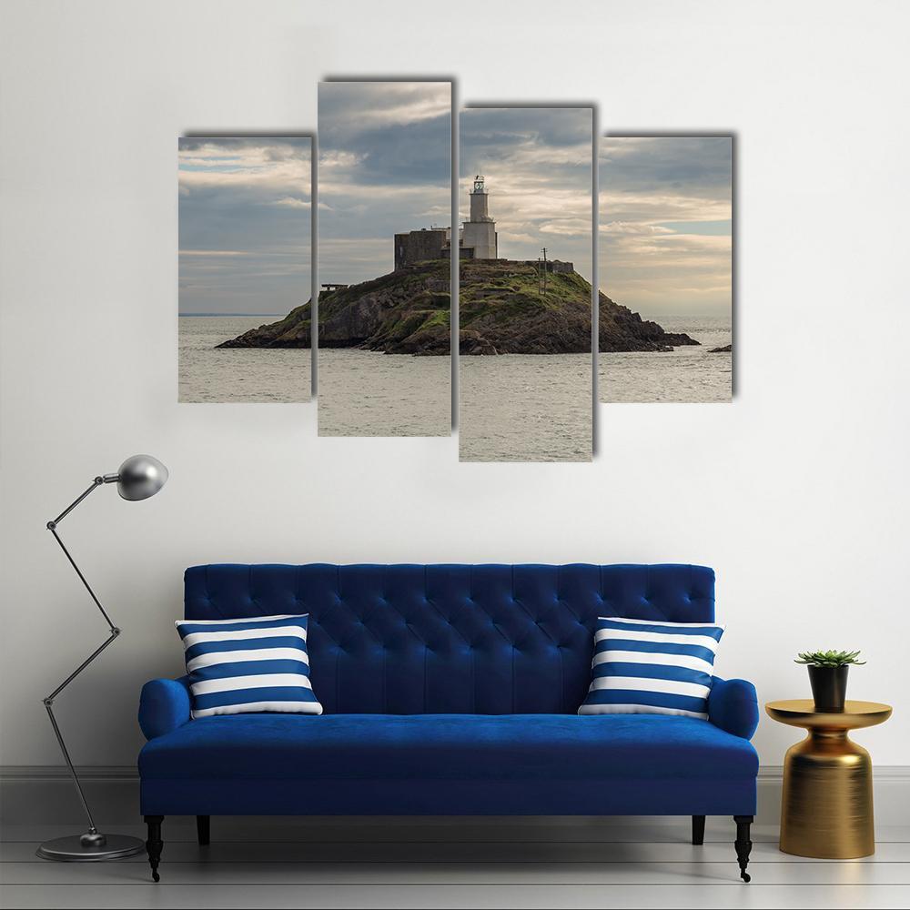 Mumbles Lighthouse Canvas Wall Art-4 Pop-Gallery Wrap-50" x 32"-Tiaracle