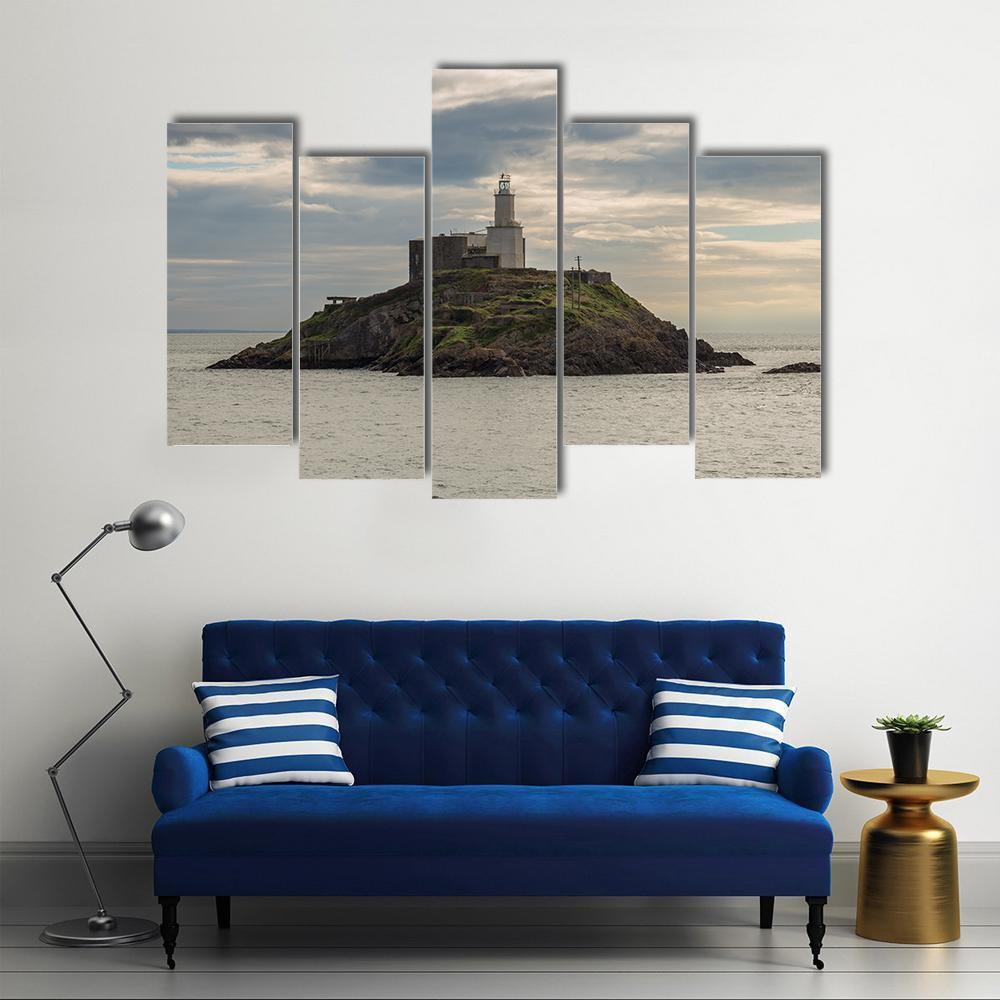 Mumbles Lighthouse Canvas Wall Art-5 Pop-Gallery Wrap-47" x 32"-Tiaracle